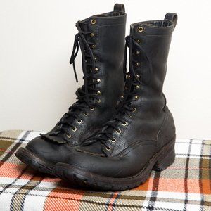 Vintage Nick's Handmade Logger Boots | Black Leather Lace-Up Smokejumper Firefig